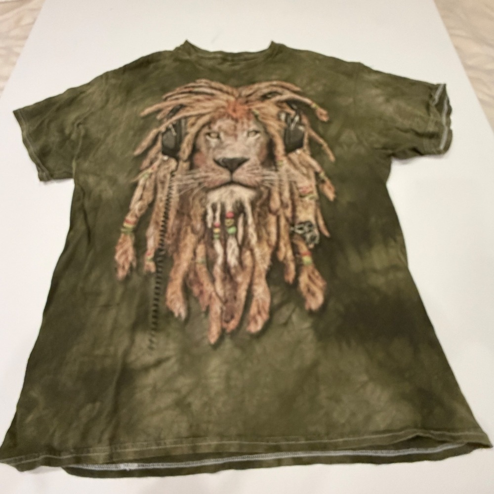 The Mountain DJ Lion Dreadlocks Tie Dye Graphic T-Shirt Green Mens Large